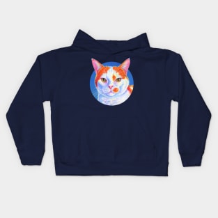 Orange and White Cat on Blue Kids Hoodie